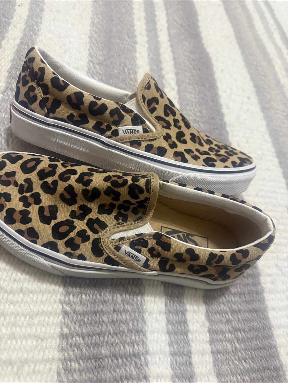 Vans Leopard Print Slip-On Sneakers in Tan and Black - Picture 3 of 3